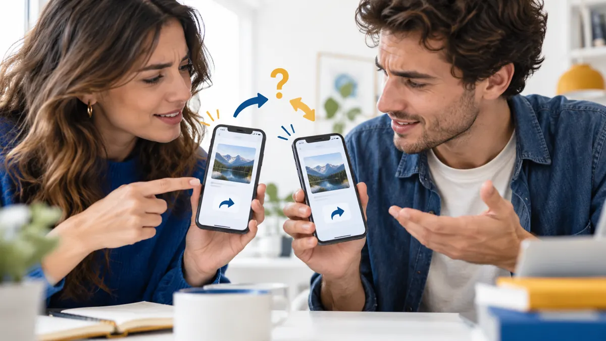 Escena editorial ilustrativa sobre Por qué el número de compartidos de la app no cuadra con el pedido