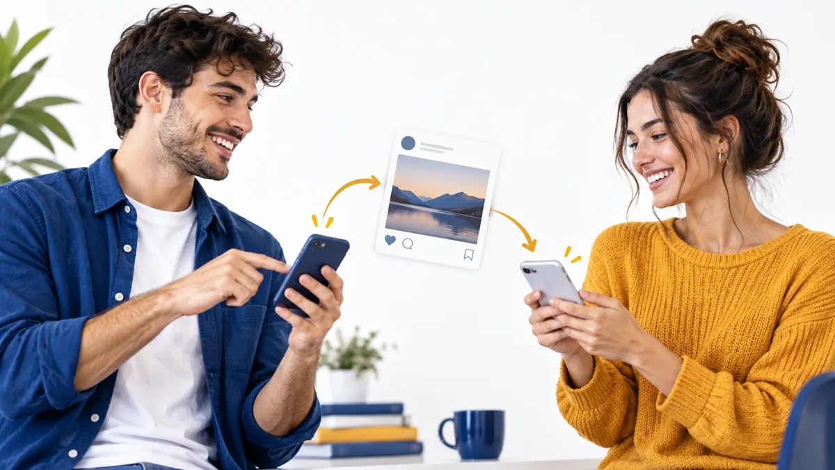 Escena editorial ilustrativa sobre Compartidos y alcance en Instagram: qué relación hay y qué no te vamos a prometer