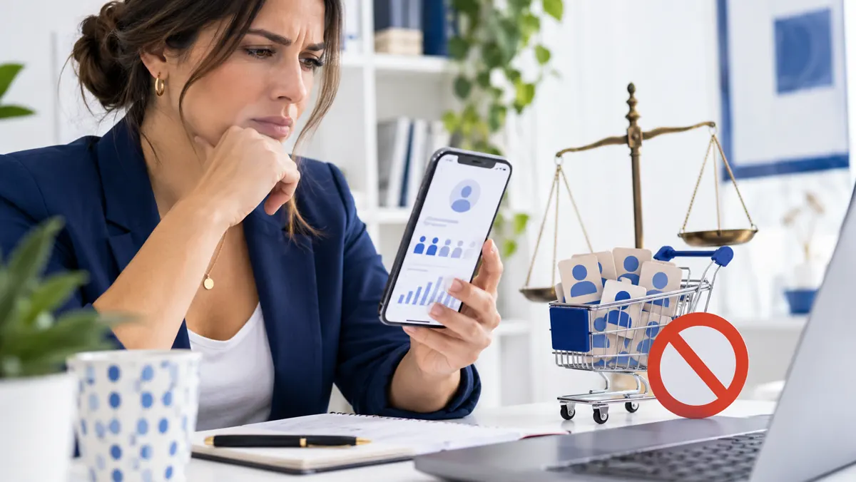 Escena editorial ilustrativa sobre ¿Es ilegal comprar seguidores en Instagram?