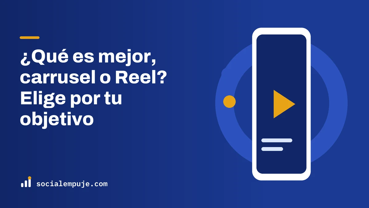 Portada de SocialEmpuje con el título «¿Qué es mejor, carrusel o Reel? Elige por tu objetivo»